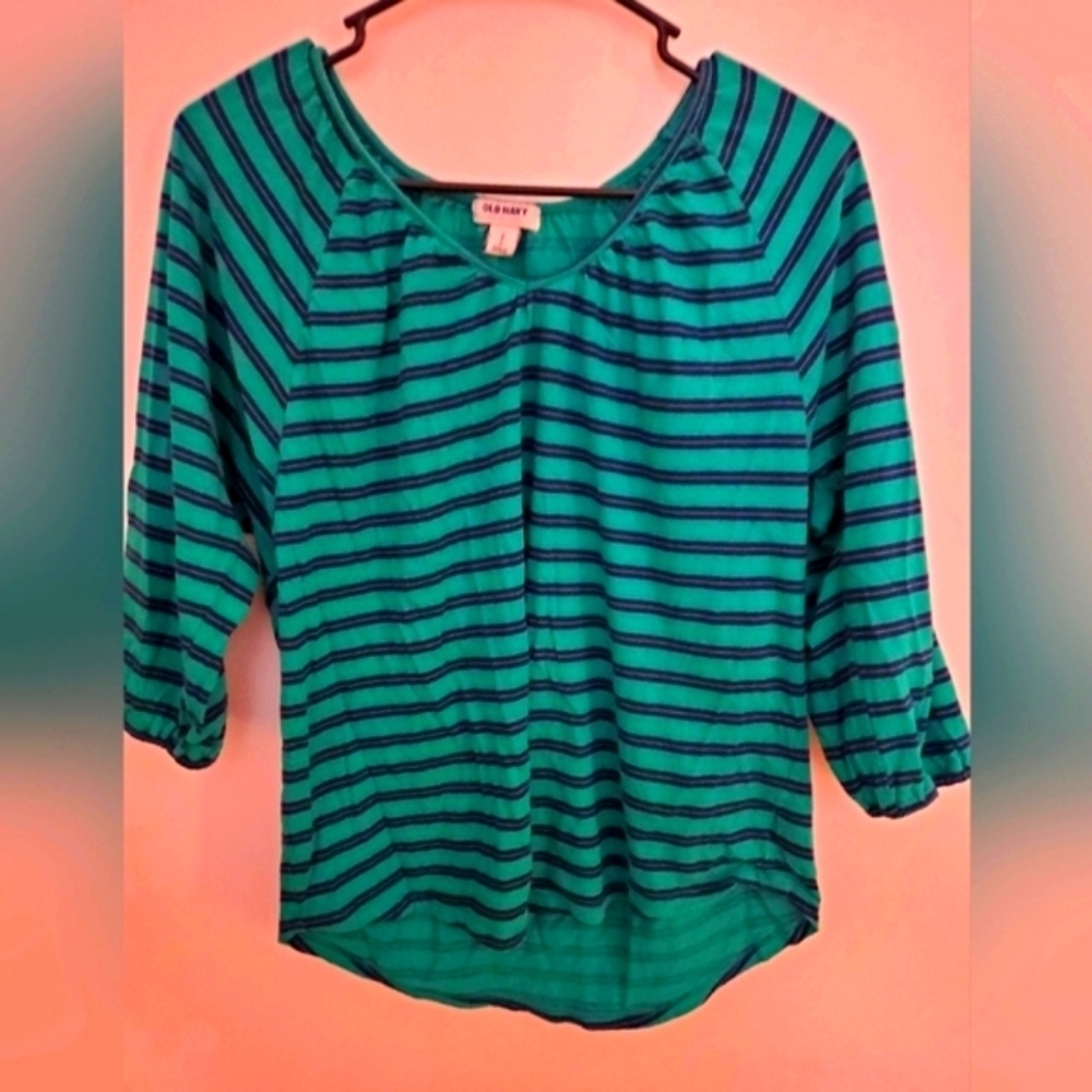 Old Navy shirt size small petite green and blue stripes